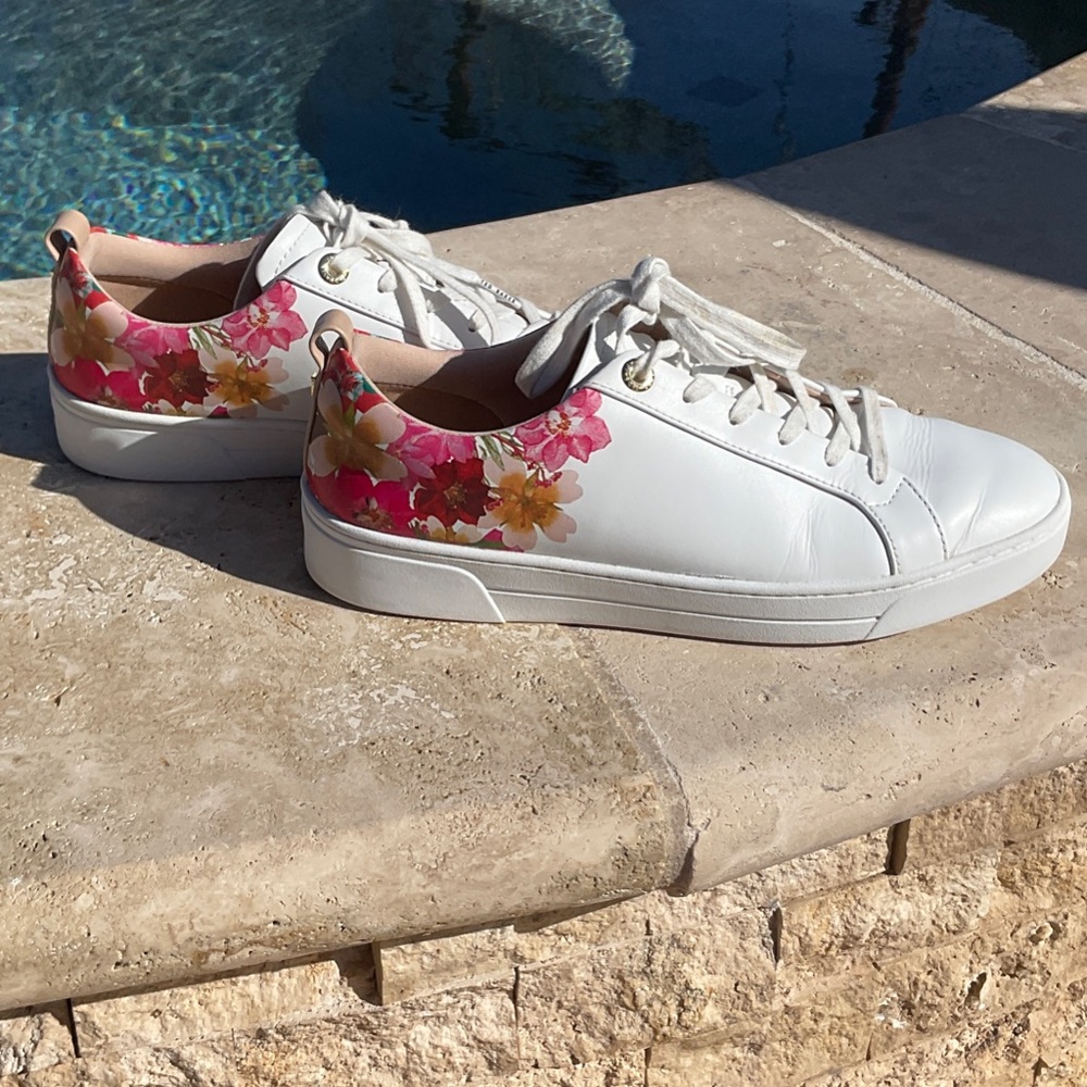 Ted Baker White and Pink Floral Sneakers